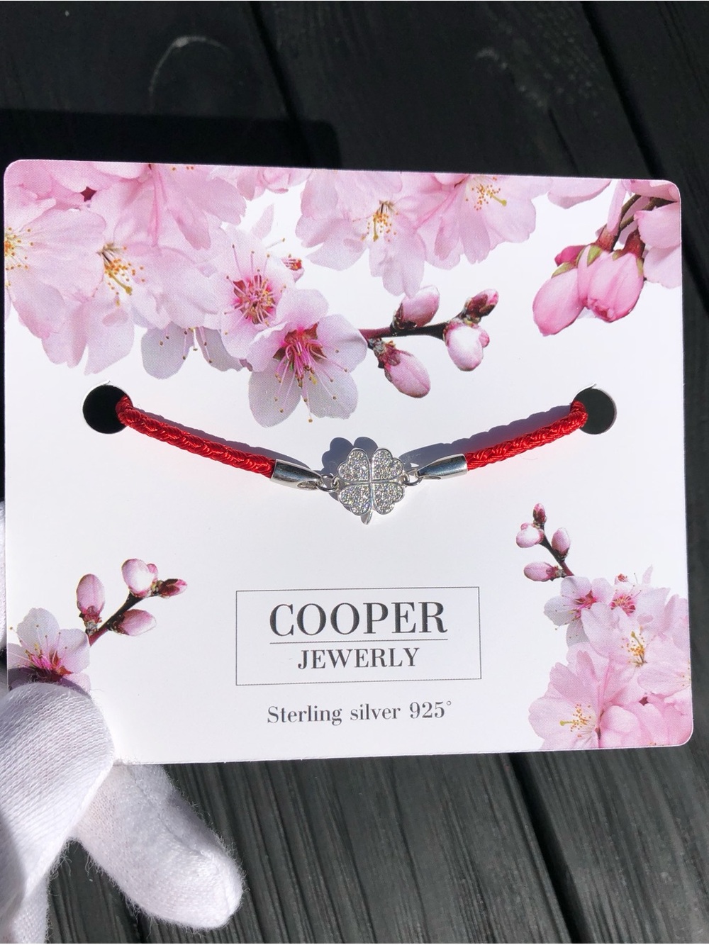 Red Sterling Silver Clover Bracelet with Sparkling Detail